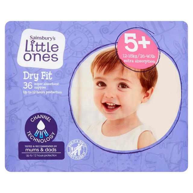 Sainsbury's Little Ones Dry Fit Size 5+ 36 Nappies