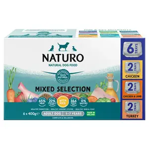 Naturo Natural Pet Food Variety Pack with Brown Rice Adult Dog Food 1-7 Years 6x400g