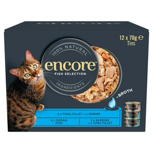 Encore Fish Selection In Broth Natural Cat Food Tins 12 x 70g - video