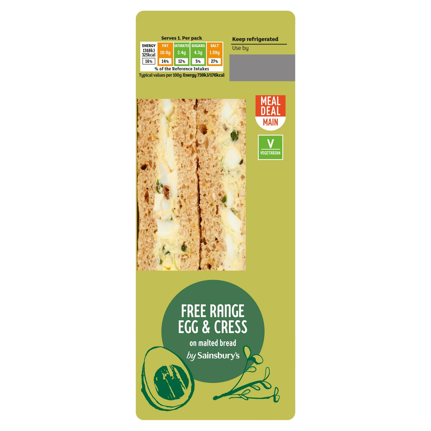 Sainsbury's Free Range Egg & Cress on Malted Bread Sandwich