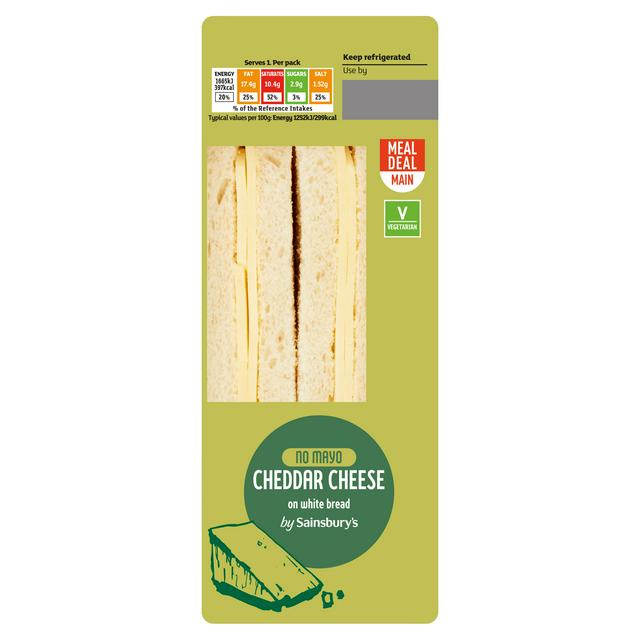 Sainsburys No Mayo Cheddar Cheese on White Bread Sandwich