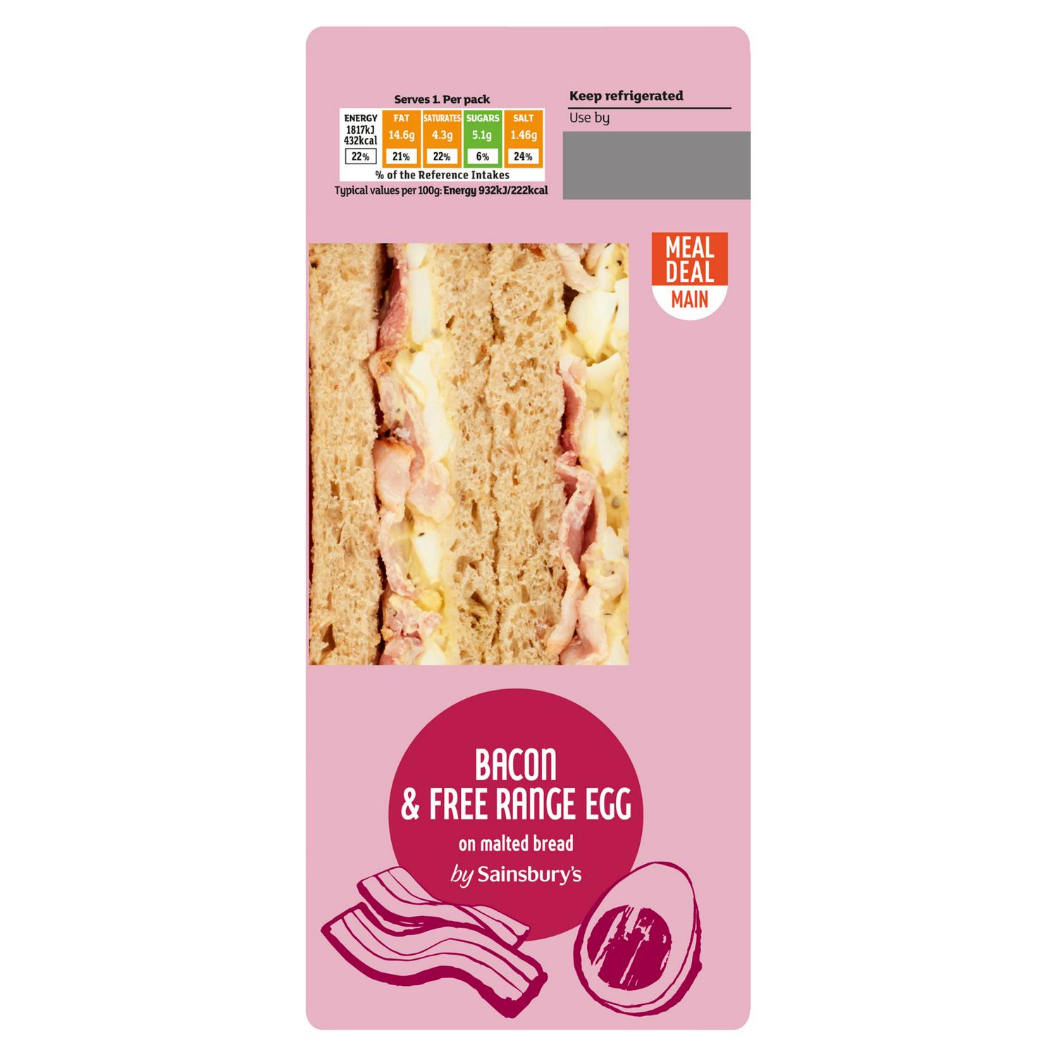 Sainsbury's Bacon & Free Range Egg on Malted Bread Sandwich