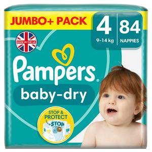 Pampers Baby Dry Jumbo+ Pack Nappies Size 4, 9kg-14kg x84