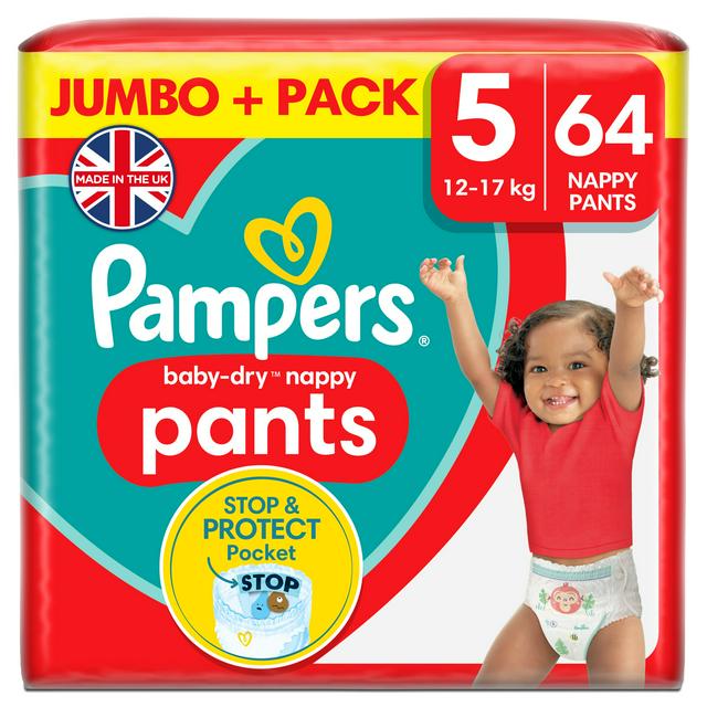 Pampers Baby Dry Nappy Pants Jumbo+ Pack Nappies Size 5, 12kg-17kg x64