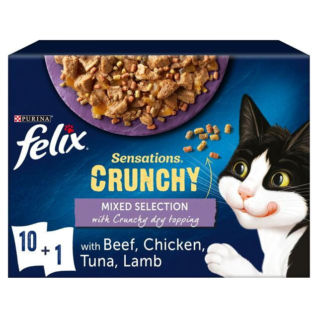 Felix Sensations Crunchies Cat Food Mixed 10 X 100g