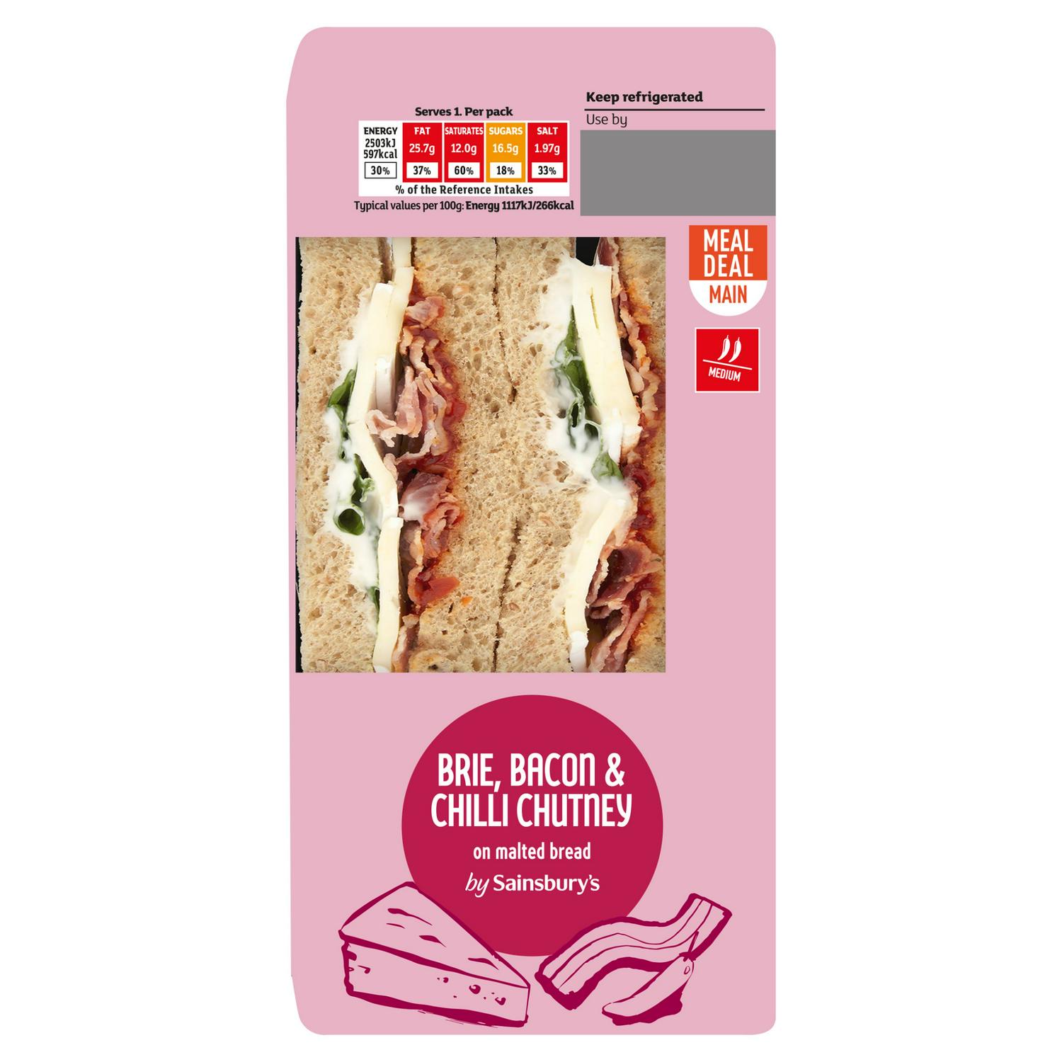Sainsbury's Brie, Bacon & Chilli Chutney on Malted Bread Sandwich