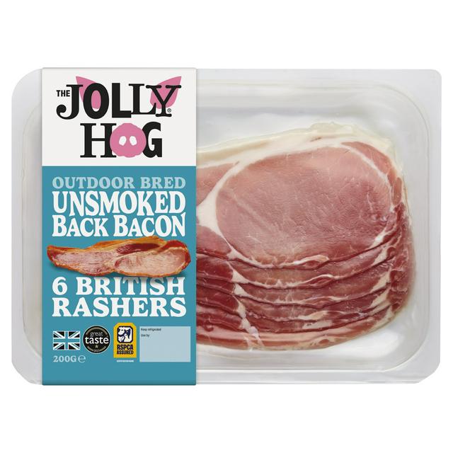 The Jolly Hog 6 x British Unsmoked Back Bacon Rashers 200g - gallery image 1