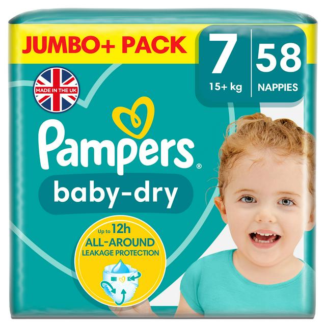Pampers Baby-Dry Nappies, Size 7, 15kg+ x58