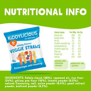 Kiddylicious Cheesy Flavoured Veggie Straws Baby Snacks 4x12g - gallery image 3