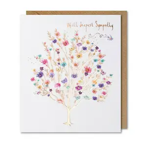 Paperlink Deepest Sympathy Card Classic Flower Tree Greeting Card