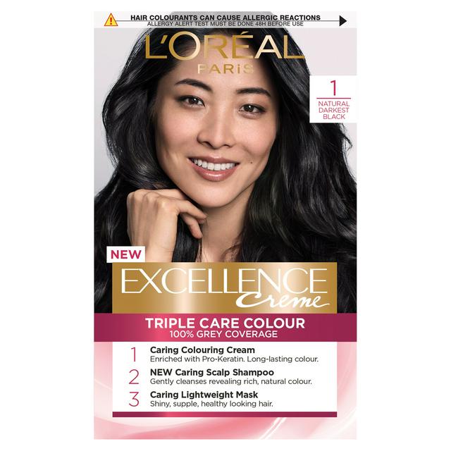 L'Oreal Paris Excellence Permanent Hair Dye Natural Darkest Black 1 |  Sainsbury's