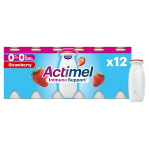 Actimel Strawberry 0% Added Sugar Fat Free Yogurt Drink 12x100g