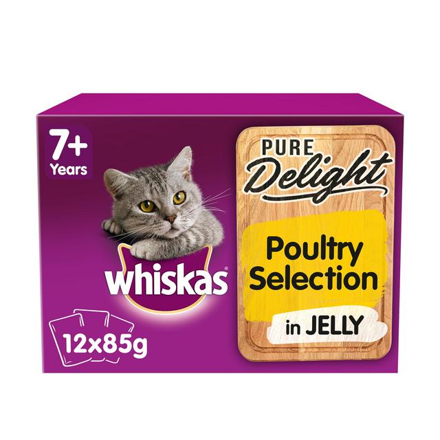 Whiskas Pure Delight Poultry Collection in Jelly Senior 7+ Wet Cat Food 12x85g