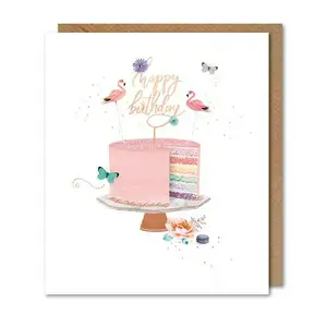 Paperlink Happy Birthday Card Flamingos On Cake Greeting Card