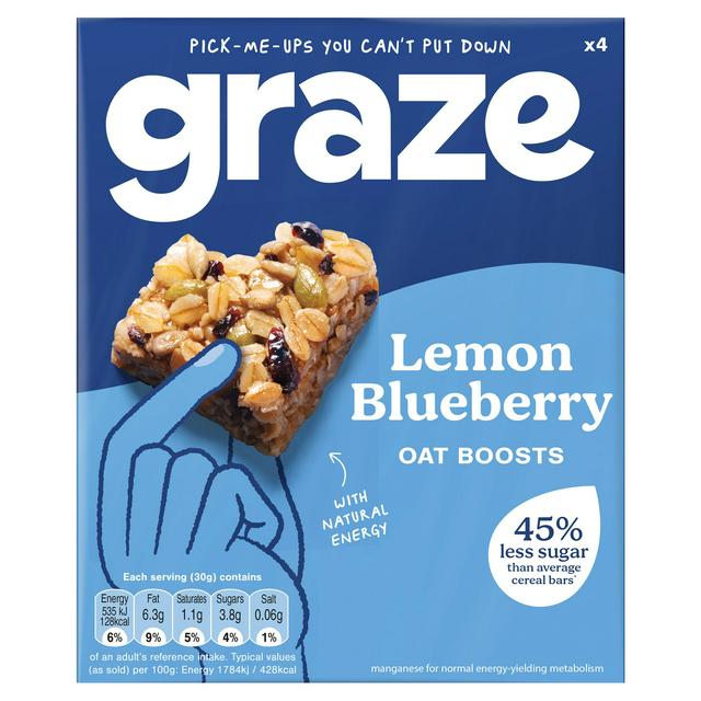 Graze Lemon & Blueberry Oat Boost Flapjack Superfood Snack Bars 4 x 30g - gallery image 1
