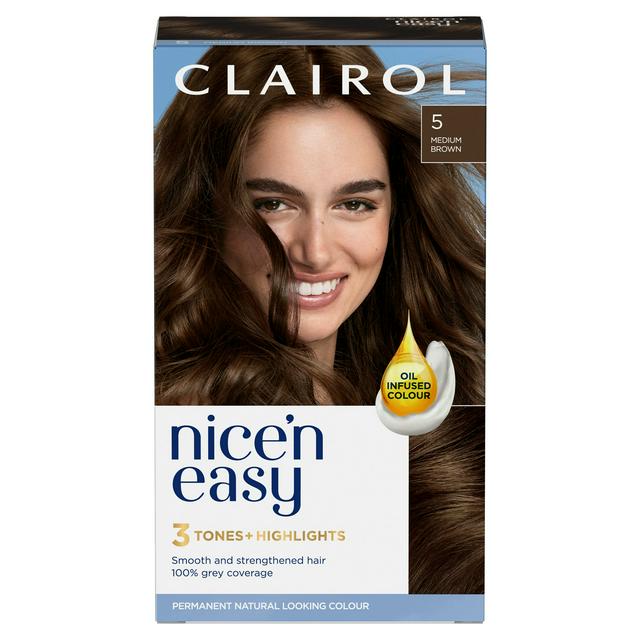 Clairol Nice'n Easy Crème Natural Looking Oil-Infused Permanent Hair Dye  Medium Brown 5 | Sainsbury's