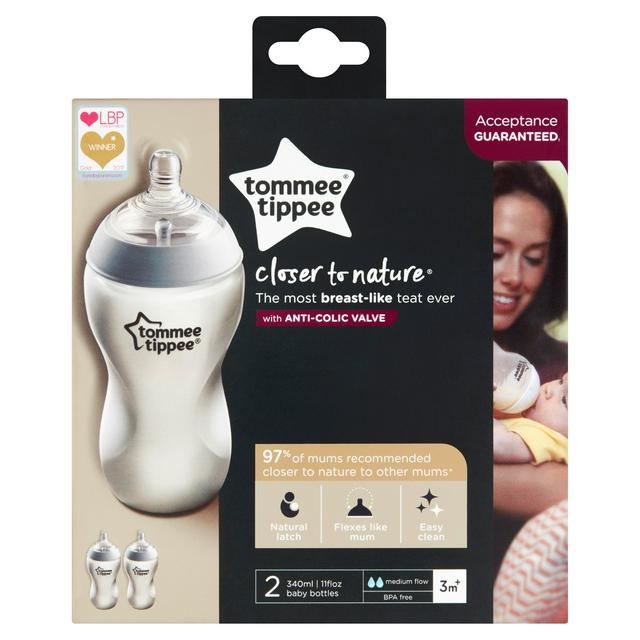 Integrere salgsplan Footpad Tommee Tippee Closer to Nature 2 Feeding Bottles Med Flow 3 Months+ 340ml |  Sainsbury's