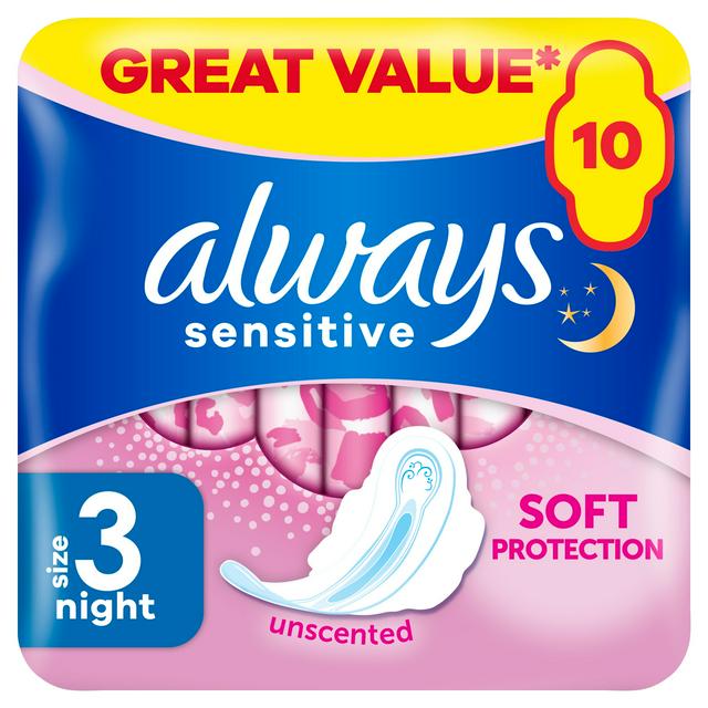 Always Sensitive Night Ultra (Size 3) Sanitary Towels Wings x10