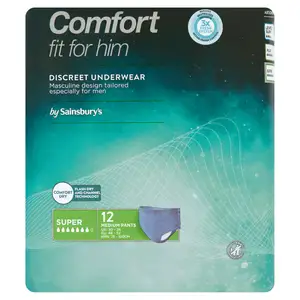 Sainsbury's Comfort Fit for Him Discreet Underwear Super Medium Pants x12