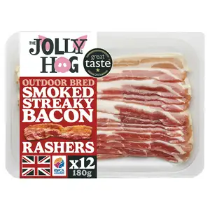 The Jolly Hog Outdoor Bred Streaky Bacon British Smoked Rashers x12 200g