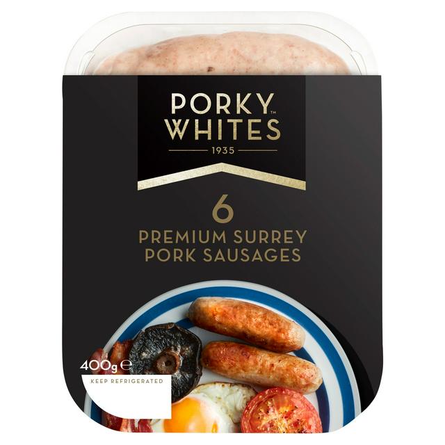 Porky Whites Surreys Premium British Pork Sausages x6 400g - gallery image 1