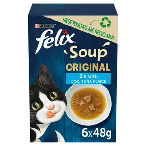 Felix Soup Fish Selection Plaice, Tuna & Cod Wet Cat Food 6 x 48g