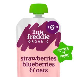 Little Freddie Organic Strawberries, Blueberries & Oats Baby Food Pouch 6+ Months 100g - gallery image 2