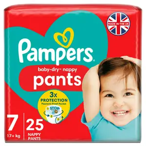 Pampers Baby Dry Nappy Pants Essential Pack Nappies Size 7, 17kg+ x25