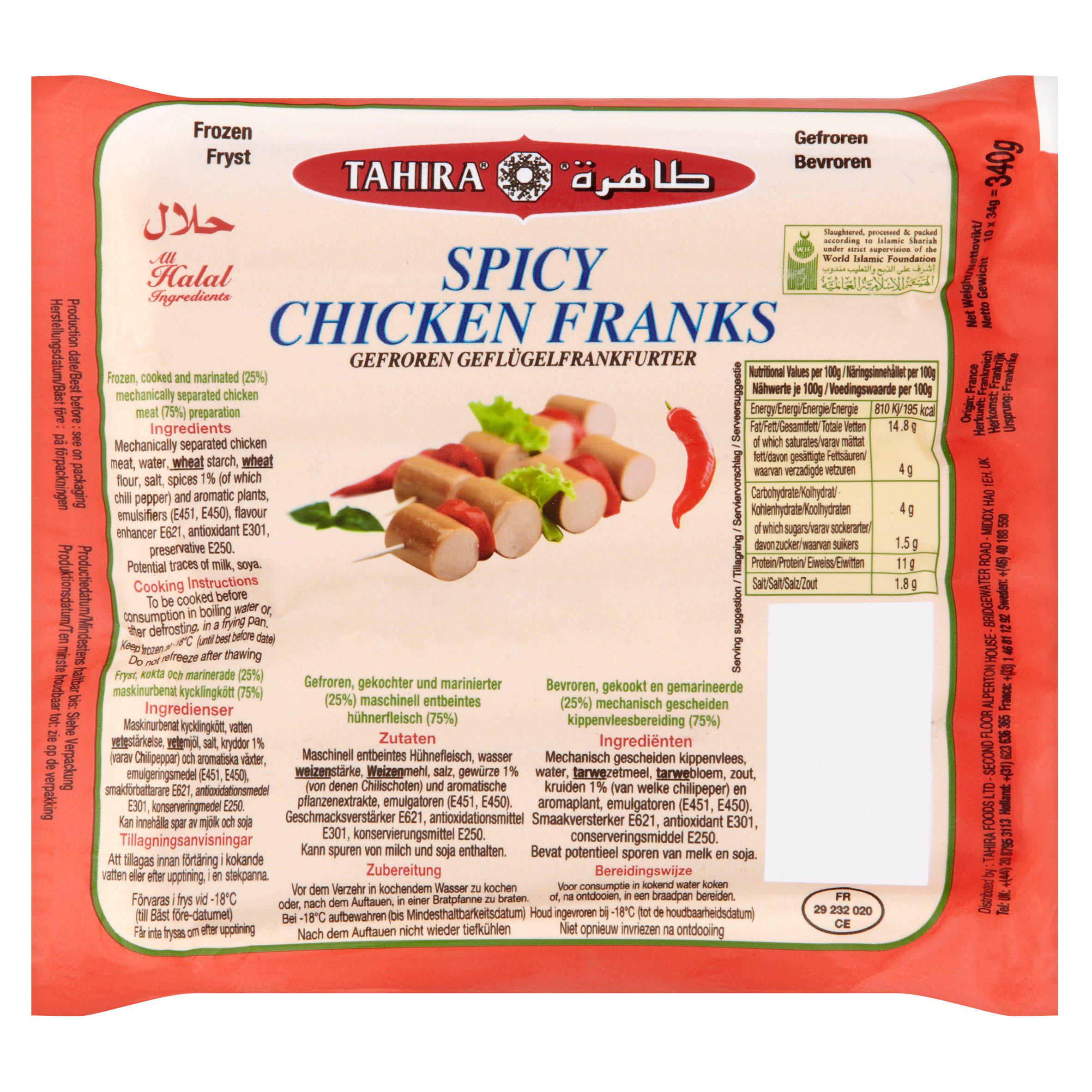 Tahira Spicy Chicken Franks Hot Dog Style Pack 340g