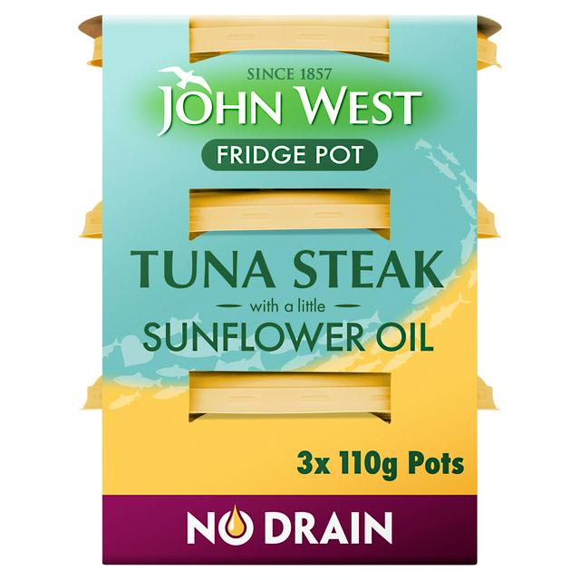 John West No Drain Fridge Pot Tuna Steak with a Sunflower Oil 3 x 110g