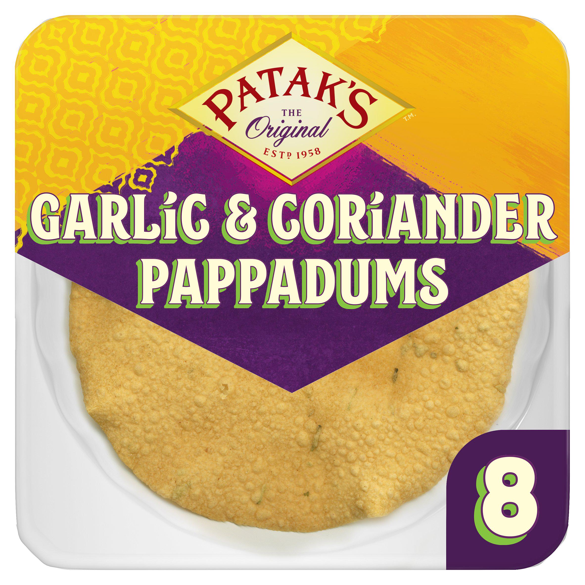 Ready to Eat Garlic and Coriander Poppadoms Pack of 8