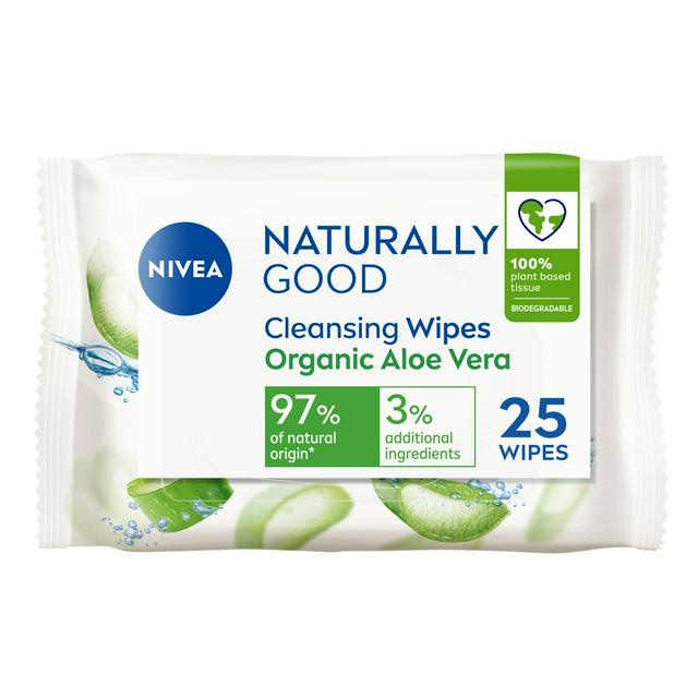 NIVEA Biodegradable Cleansing Wipes Organic Aloe Vera 25 Wipes