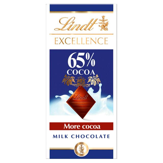 Lindt Excellence Milk 65% Cocoa Chocolate Bar 80g