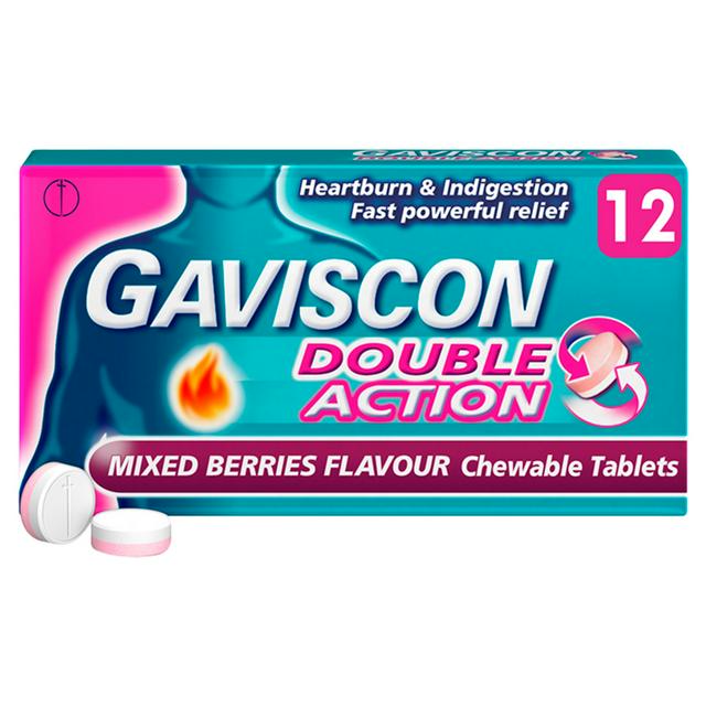Gaviscon Double Action Mixed Berries Flavour Chewable Tablets x12