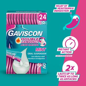 Gaviscon Double Action Heartburn & Indigestion Mint Flavour Sachets 24x10ml - gallery image 3