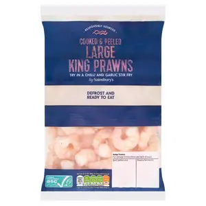 Sainsbury's Frozen Cooked & Peeled Large King Prawns ASC 400g