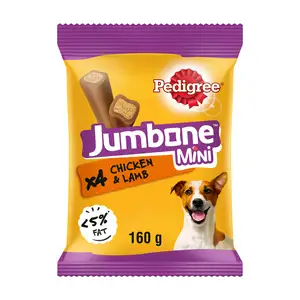 Pedigree Jumbone Mini Adult Small Dog Treats Chicken & Lamb Chews x4 160g