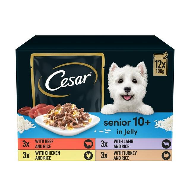 Cesar Senior 10+ Wet Dog Food Pouches Mixed Selection In Jelly 12x100g