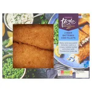 Sainsbury's Beer Battered MSC Cod Fillets, Taste the Difference x2 385g