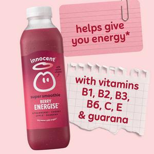 Innocent Berry Energise Super Smoothie Strawberry, Cherry, Apple & Guarana with Vitamins 300ml - gallery image 3