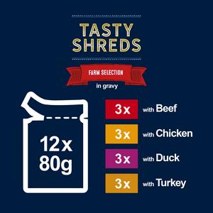 Felix Tasty Shreds Farm Selection in Gravy Wet Cat Food 12 x 80g - gallery image 4