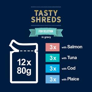 Felix Tasty Shreds Fish Selection in Gravy Wet Cat Food 12 x 80g - gallery image 4