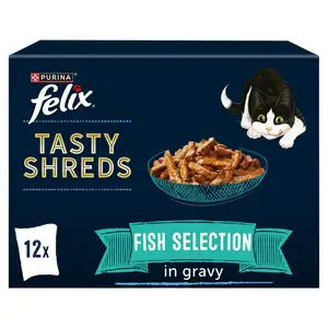 Felix Tasty Shreds Fish Selection in Gravy Wet Cat Food 12 x 80g