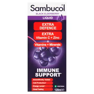 Sambucol Black Elderberry Extra Defence Extra Vitamin C + Zinc + Vitamins + Minerals Liquid 120ml