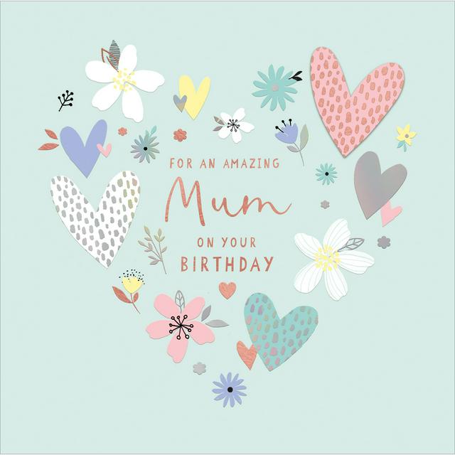 Sainsburys Carlton For An Amazing Mum Hearts & Flowers Design Happy Birthday Greeting Card
