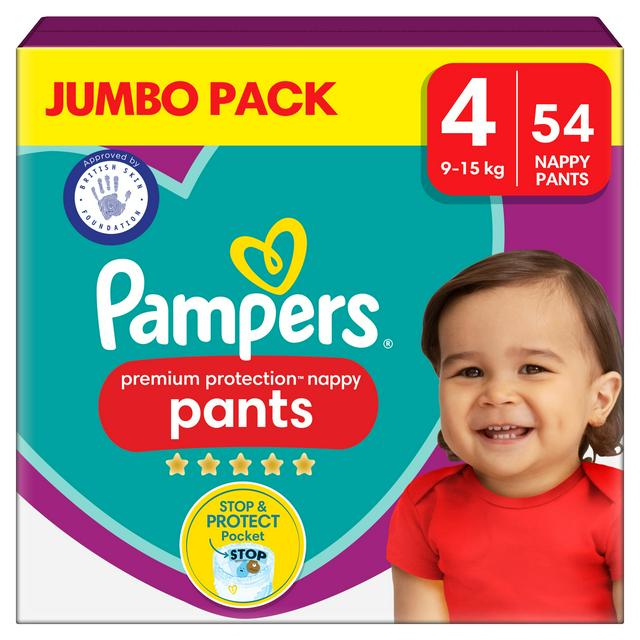 Pampers Premium Protection Nappy Pants Jumbo+ Pack Nappies Size 4, 9kg-15kg  x54