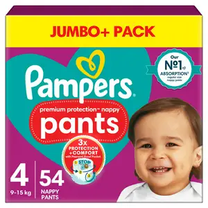 Pampers Premium Protection Nappy Pants Jumbo+ Pack Nappies Size 4, 9kg-15kg x54