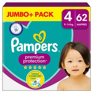Pampers Premium Protection Jumbo+ Pack Nappies Size 4, 9kg-14kg x62