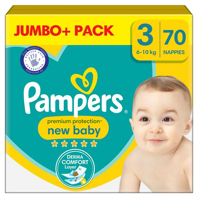 Pampers New Baby Size 3 Jumbo+ Pack, 6kg-10kg 72 Nappies