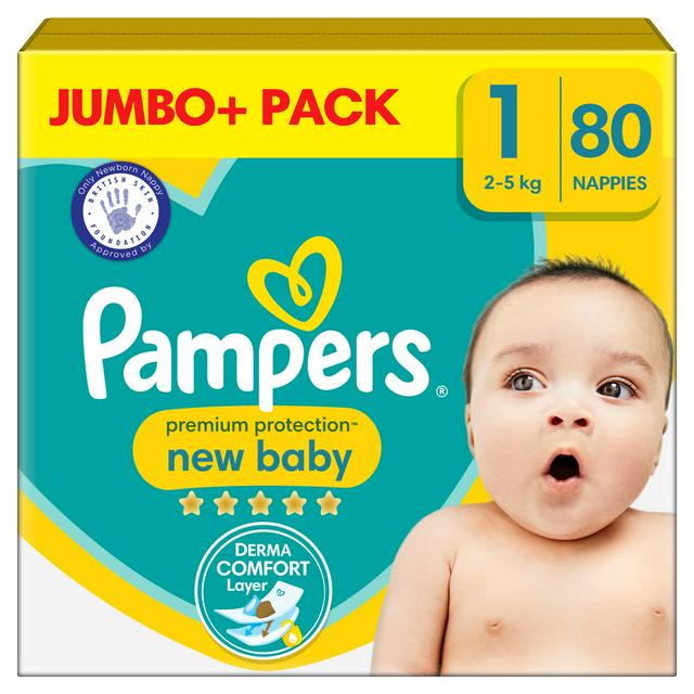Vanaf daar Beoefend Luxe Pampers New Baby Size 1 Jumbo+ Pack, 2kg-5kg 80 Nappies | Sainsbury's
